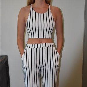 boutique black and white lace up jumpsuit 2 piece